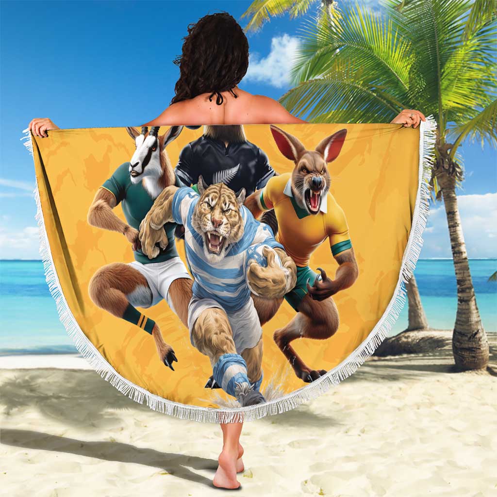 Custom Rugby Southern Hemisphere Beach Blanket Argentina AUNZ South Africa Mascot Gold - Aussie Hoodie
