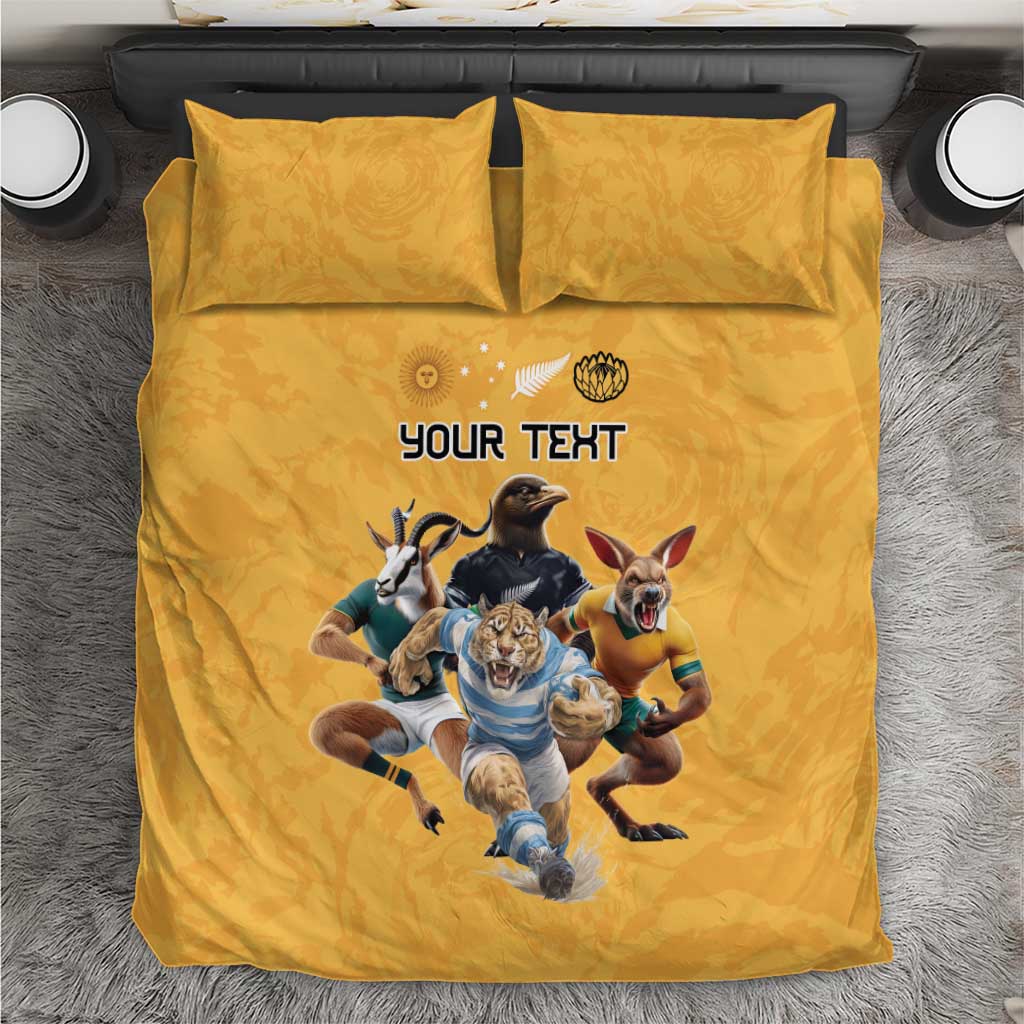 Custom Rugby Southern Hemisphere Bedding Set Argentina AUNZ South Africa Mascot Gold - Aussie Hoodie