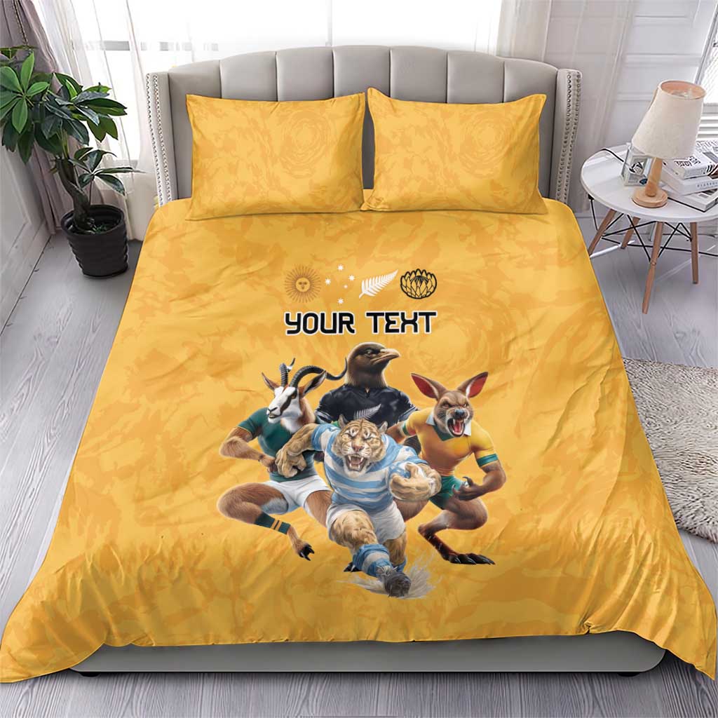 Custom Rugby Southern Hemisphere Bedding Set Argentina AUNZ South Africa Mascot Gold - Aussie Hoodie