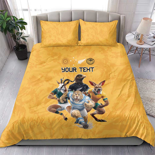 Custom Rugby Southern Hemisphere Bedding Set Argentina AUNZ South Africa Mascot Gold - Aussie Hoodie