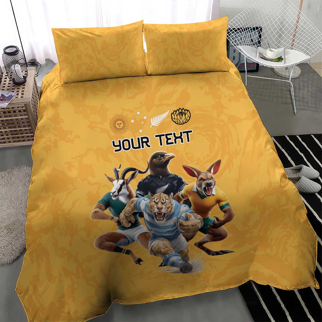 Custom Rugby Southern Hemisphere Bedding Set Argentina AUNZ South Africa Mascot Gold - Aussie Hoodie
