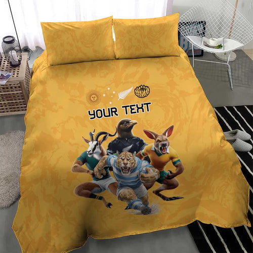 Custom Rugby Southern Hemisphere Bedding Set Argentina AUNZ South Africa Mascot Gold - Aussie Hoodie