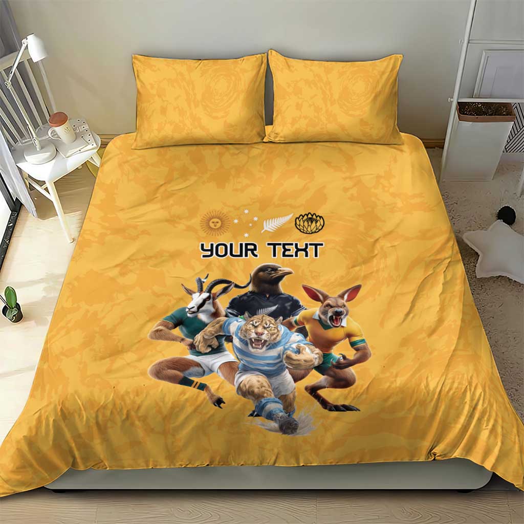 Custom Rugby Southern Hemisphere Bedding Set Argentina AUNZ South Africa Mascot Gold - Aussie Hoodie