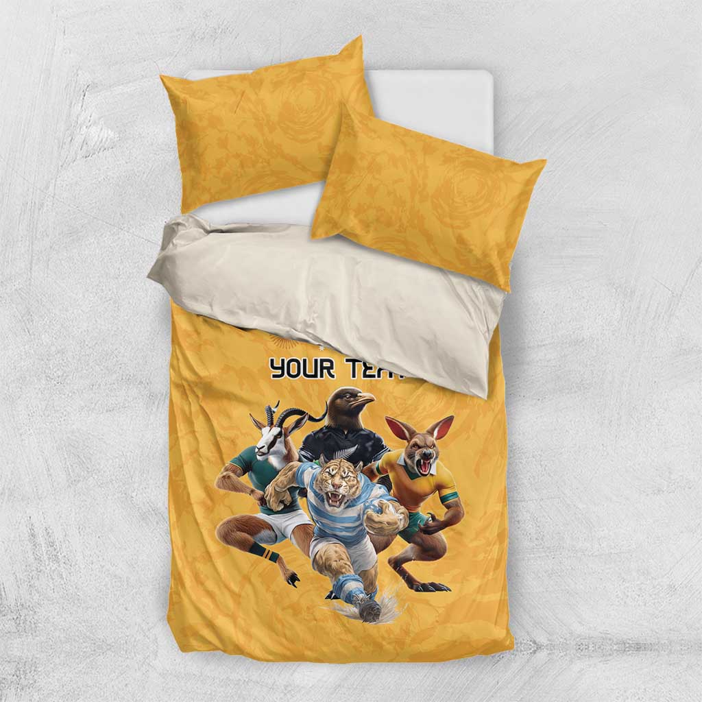 Custom Rugby Southern Hemisphere Bedding Set Argentina AUNZ South Africa Mascot Gold - Aussie Hoodie