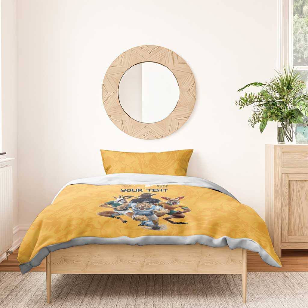 Custom Rugby Southern Hemisphere Bedding Set Argentina AUNZ South Africa Mascot Gold - Aussie Hoodie