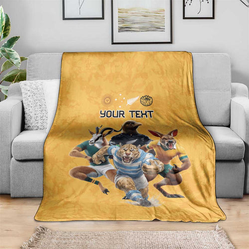 Custom Rugby Southern Hemisphere Blanket Argentina AUNZ South Africa Mascot Gold - Aussie Hoodie