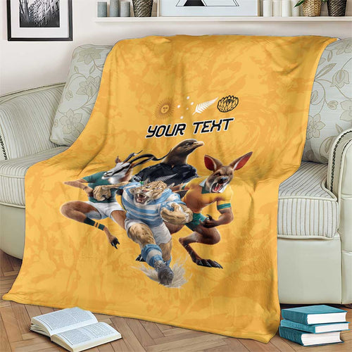 Custom Rugby Southern Hemisphere Blanket Argentina AUNZ South Africa Mascot Gold - Aussie Hoodie