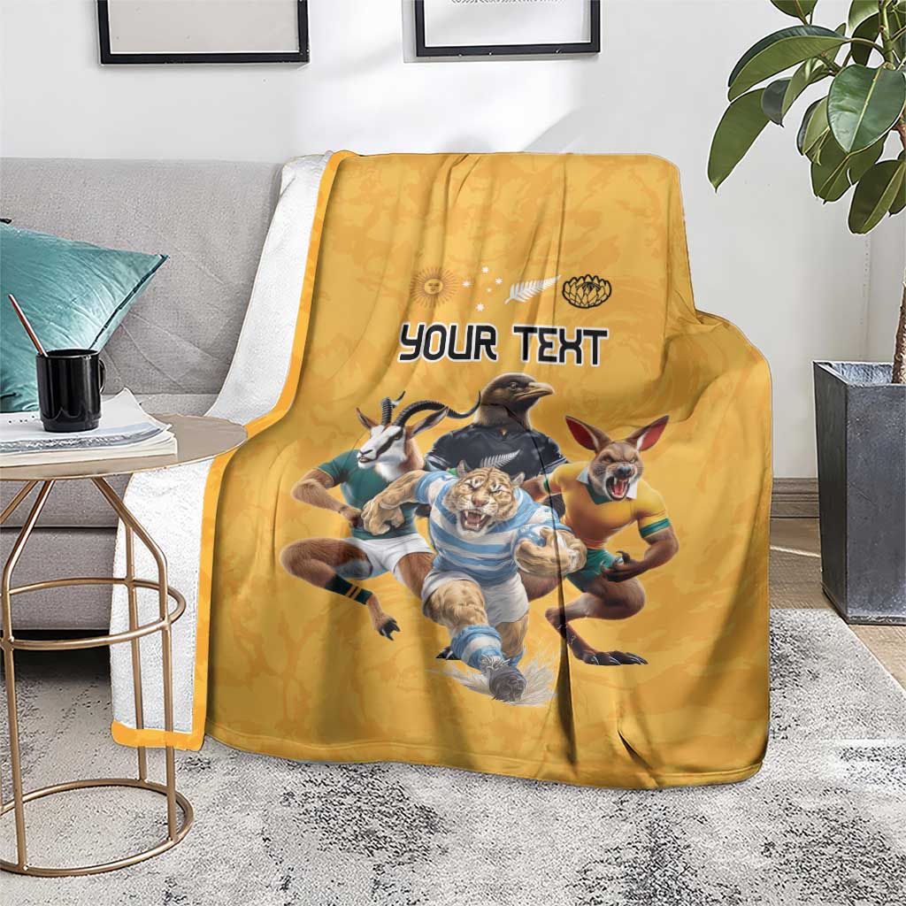 Custom Rugby Southern Hemisphere Blanket Argentina AUNZ South Africa Mascot Gold - Aussie Hoodie