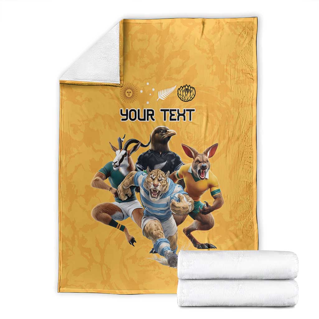 Custom Rugby Southern Hemisphere Blanket Argentina AUNZ South Africa Mascot Gold - Aussie Hoodie
