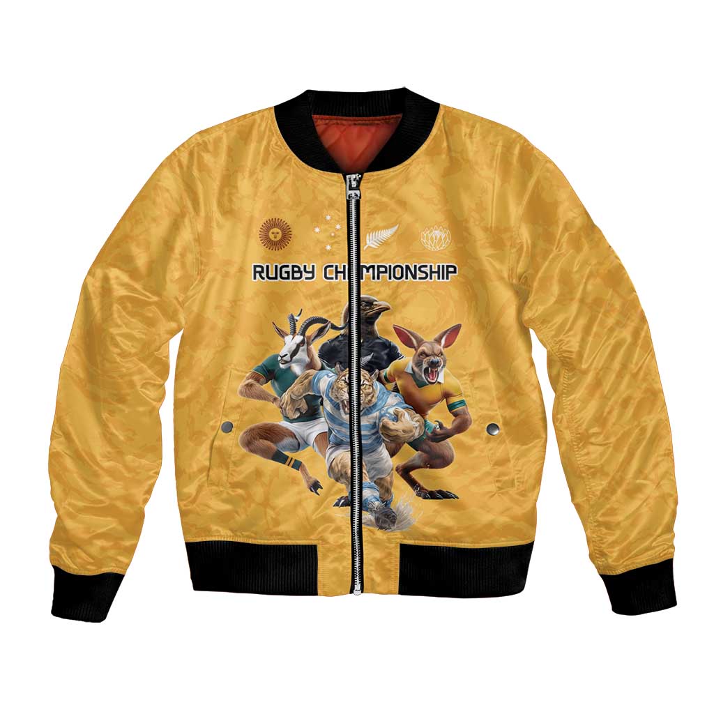 Custom Rugby Southern Hemisphere Bomber Jacket Argentina AUNZ South Africa Mascot Gold - Aussie Hoodie