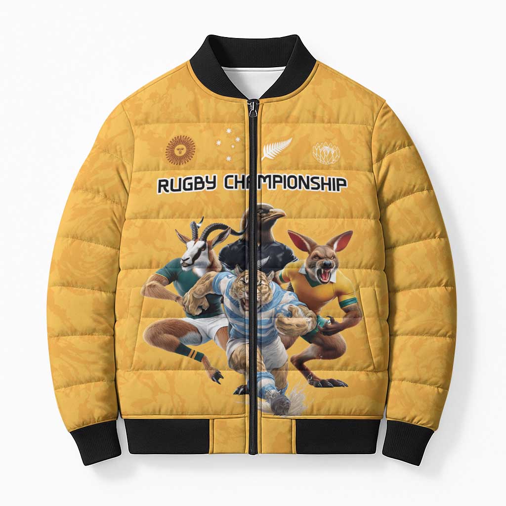 Custom Rugby Southern Hemisphere Bomber Puffer Jacket Argentina AUNZ South Africa Mascot Gold - Aussie Hoodie