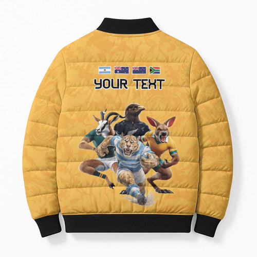 Custom Rugby Southern Hemisphere Bomber Puffer Jacket Argentina AUNZ South Africa Mascot Gold - Aussie Hoodie