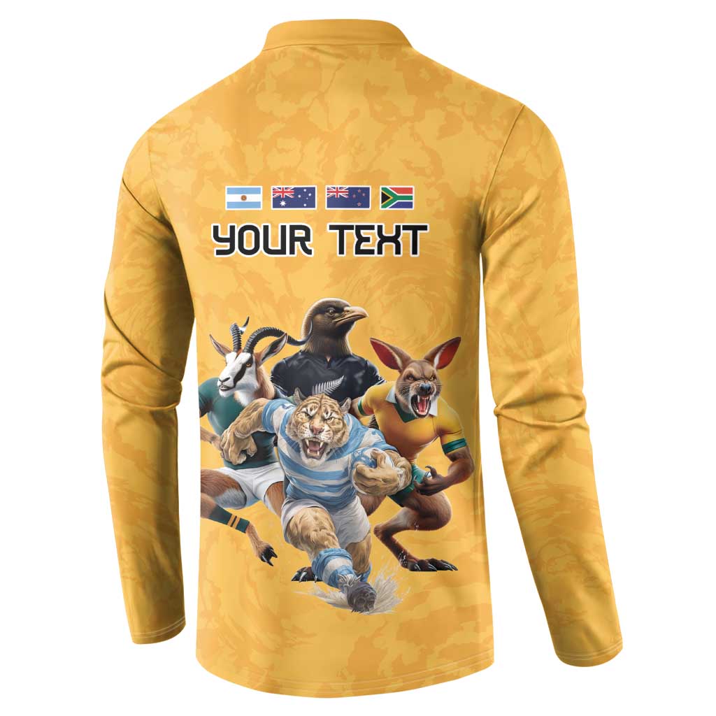 Custom Rugby Southern Hemisphere Button Sweatshirt Argentina AUNZ South Africa Mascot Gold - Aussie Hoodie
