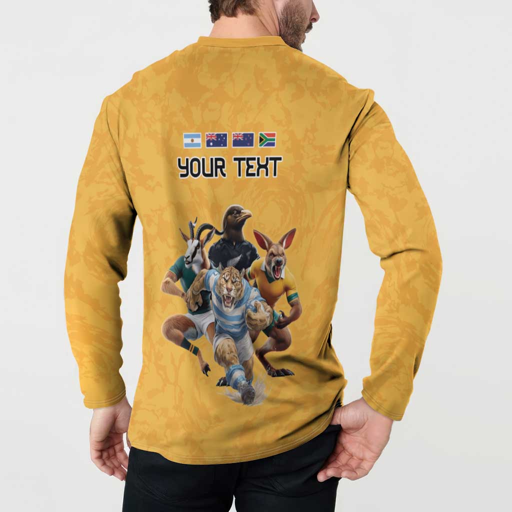 Custom Rugby Southern Hemisphere Button Sweatshirt Argentina AUNZ South Africa Mascot Gold - Aussie Hoodie