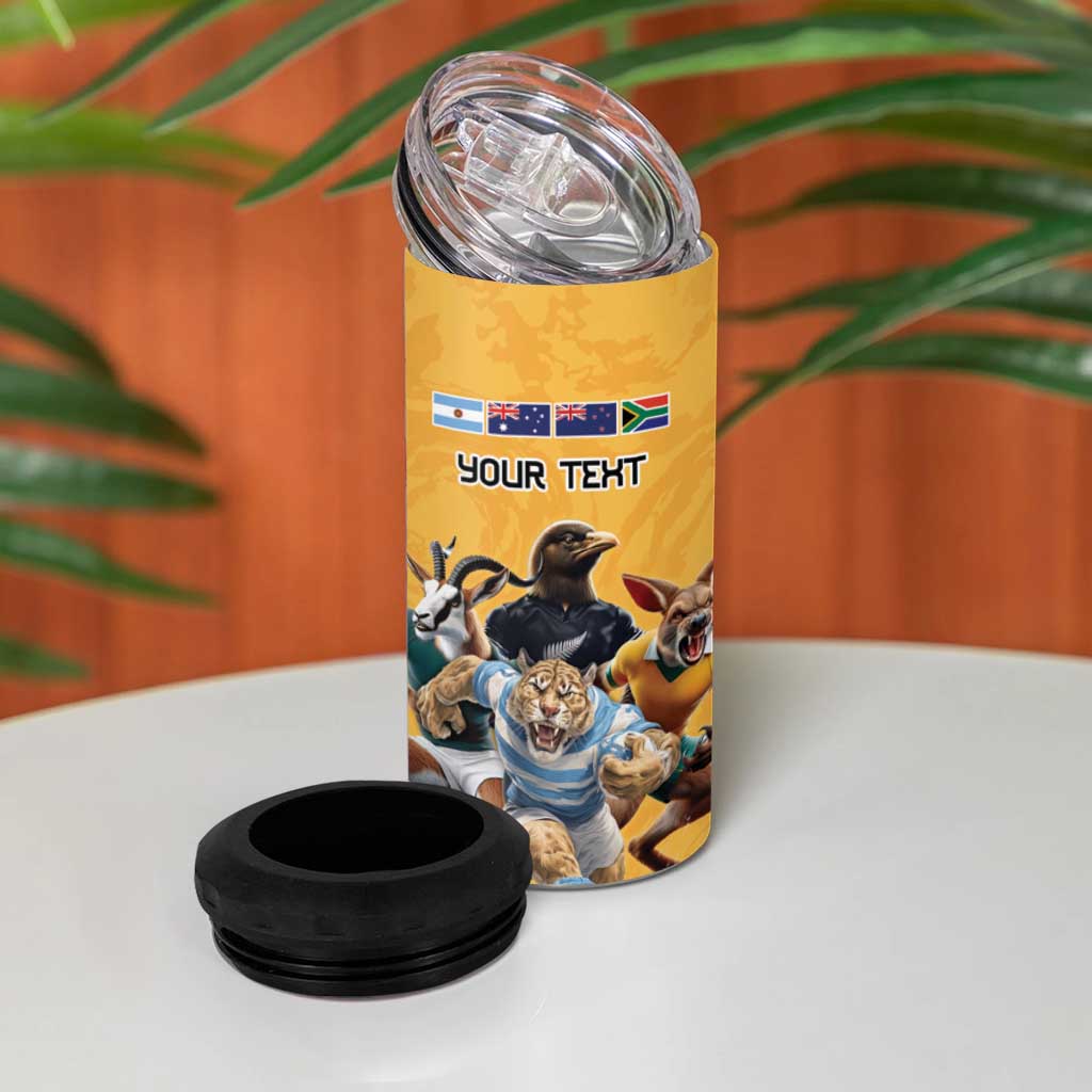 Custom Rugby Southern Hemisphere 4 in 1 Can Cooler Tumbler Argentina AUNZ South Africa Mascot Gold - Aussie Hoodie