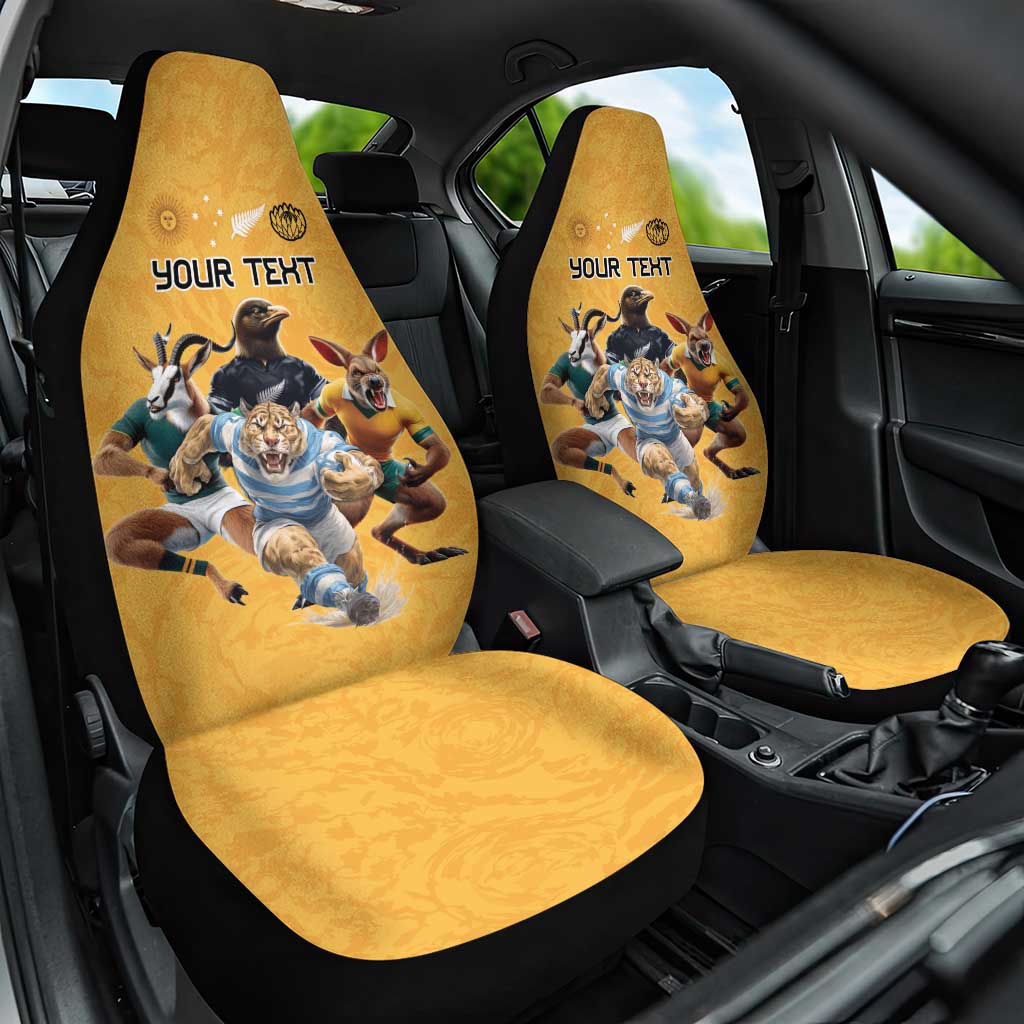 Custom Rugby Southern Hemisphere Car Seat Cover Argentina AUNZ South Africa Mascot Gold - Aussie Hoodie