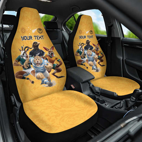 Custom Rugby Southern Hemisphere Car Seat Cover Argentina AUNZ South Africa Mascot Gold - Aussie Hoodie