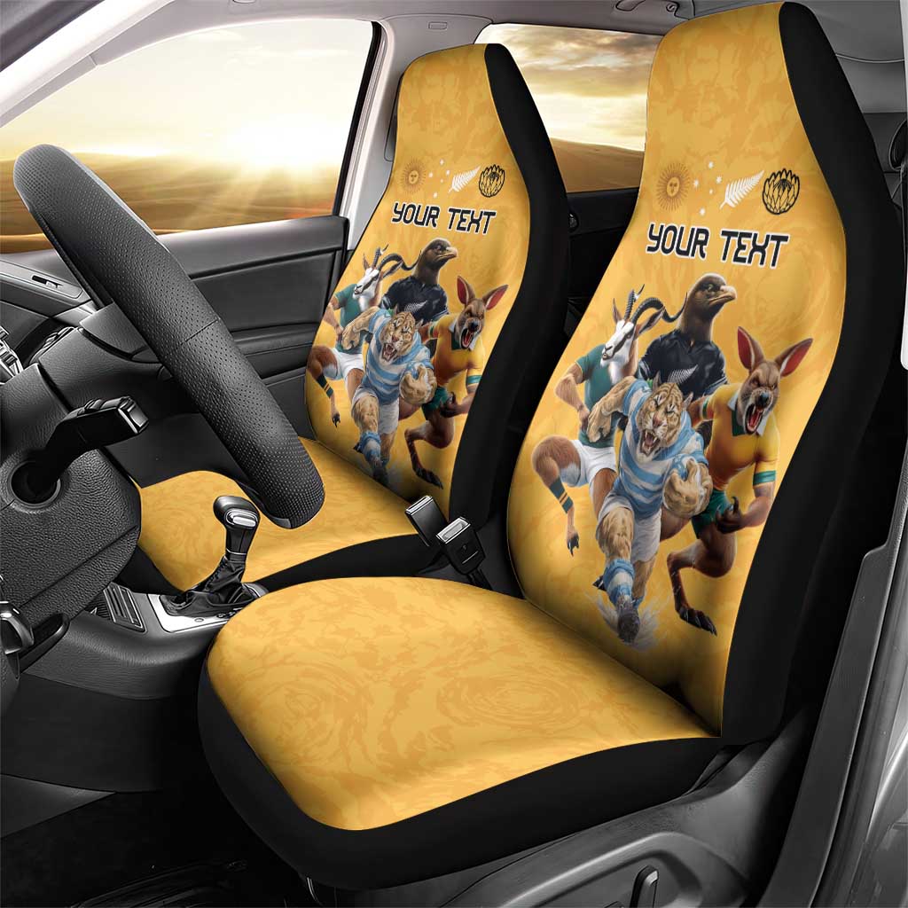 Custom Rugby Southern Hemisphere Car Seat Cover Argentina AUNZ South Africa Mascot Gold - Aussie Hoodie