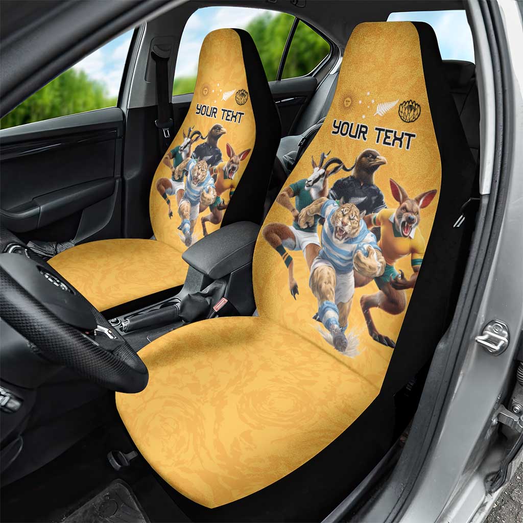 Custom Rugby Southern Hemisphere Car Seat Cover Argentina AUNZ South Africa Mascot Gold - Aussie Hoodie