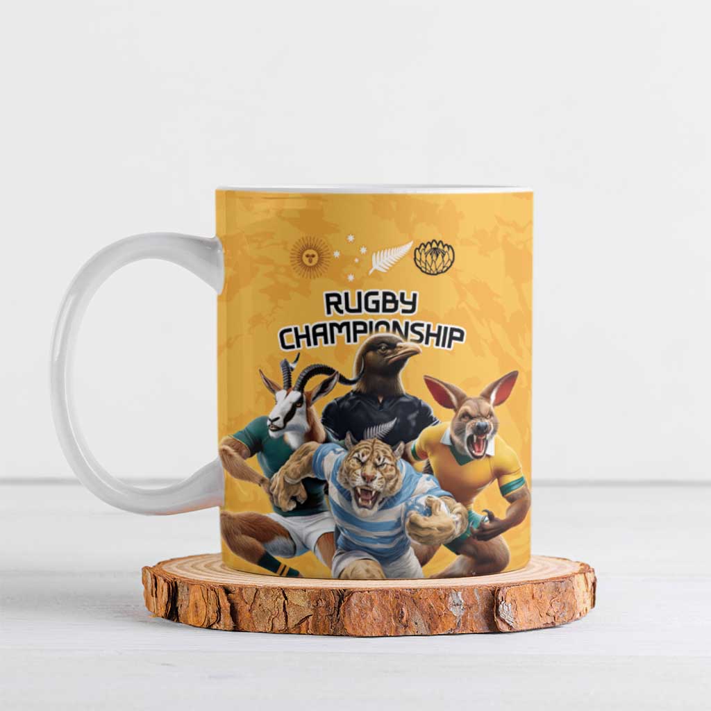 Custom Rugby Southern Hemisphere Ceramic Mug Argentina AUNZ South Africa Mascot Gold - Aussie Hoodie
