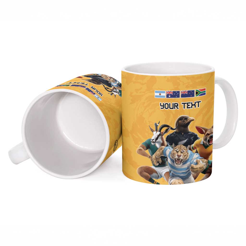 Custom Rugby Southern Hemisphere Ceramic Mug Argentina AUNZ South Africa Mascot Gold - Aussie Hoodie