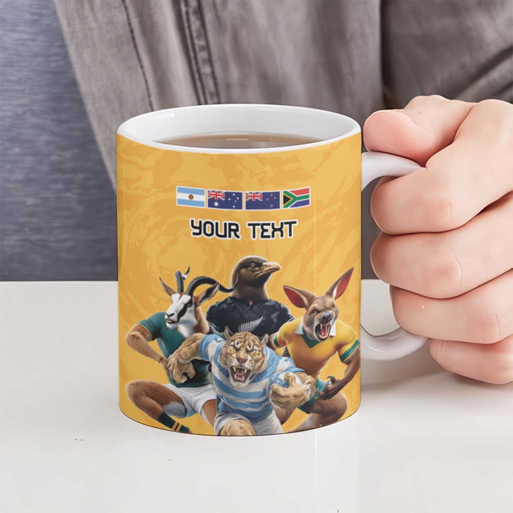 Custom Rugby Southern Hemisphere Ceramic Mug Argentina AUNZ South Africa Mascot Gold - Aussie Hoodie