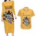 Custom Rugby Southern Hemisphere Couples Matching Long Sleeve Bodycon Dress and Hawaiian Shirt Argentina AUNZ South Africa Mascot Gold - Aussie Hoodie