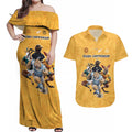 Custom Rugby Southern Hemisphere Couples Matching Off Shoulder Maxi Dress and Hawaiian Shirt Argentina AUNZ South Africa Mascot Gold - Aussie Hoodie