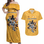 Custom Rugby Southern Hemisphere Couples Matching Off Shoulder Maxi Dress and Hawaiian Shirt Argentina AUNZ South Africa Mascot Gold - Aussie Hoodie