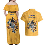 Custom Rugby Southern Hemisphere Couples Matching Off Shoulder Maxi Dress and Hawaiian Shirt Argentina AUNZ South Africa Mascot Gold - Aussie Hoodie