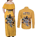 Custom Rugby Southern Hemisphere Couples Matching Off Shoulder Maxi Dress and Long Sleeve Button Shirt Argentina AUNZ South Africa Mascot Gold - Aussie Hoodie