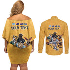 Custom Rugby Southern Hemisphere Couples Matching Off Shoulder Short Dress and Long Sleeve Button Shirt Argentina AUNZ South Africa Mascot Gold - Aussie Hoodie