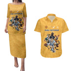 Custom Rugby Southern Hemisphere Couples Matching Puletasi and Hawaiian Shirt Argentina AUNZ South Africa Mascot Gold - Aussie Hoodie