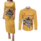 Custom Rugby Southern Hemisphere Couples Matching Puletasi and Long Sleeve Button Shirt Argentina AUNZ South Africa Mascot Gold - Aussie Hoodie
