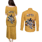 Custom Rugby Southern Hemisphere Couples Matching Puletasi and Long Sleeve Button Shirt Argentina AUNZ South Africa Mascot Gold - Aussie Hoodie