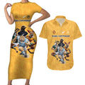 Custom Rugby Southern Hemisphere Couples Matching Short Sleeve Bodycon Dress and Hawaiian Shirt Argentina AUNZ South Africa Mascot Gold - Aussie Hoodie