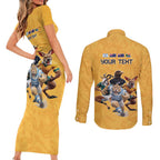 Custom Rugby Southern Hemisphere Couples Matching Short Sleeve Bodycon Dress and Long Sleeve Button Shirt Argentina AUNZ South Africa Mascot Gold - Aussie Hoodie