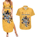 Custom Rugby Southern Hemisphere Couples Matching Summer Maxi Dress and Hawaiian Shirt Argentina AUNZ South Africa Mascot Gold - Aussie Hoodie