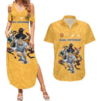 Custom Rugby Southern Hemisphere Couples Matching Summer Maxi Dress and Hawaiian Shirt Argentina AUNZ South Africa Mascot Gold - Aussie Hoodie