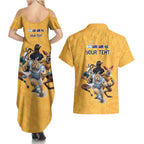 Custom Rugby Southern Hemisphere Couples Matching Summer Maxi Dress and Hawaiian Shirt Argentina AUNZ South Africa Mascot Gold - Aussie Hoodie