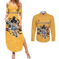 Custom Rugby Southern Hemisphere Couples Matching Summer Maxi Dress and Long Sleeve Button Shirt Argentina AUNZ South Africa Mascot Gold - Aussie Hoodie