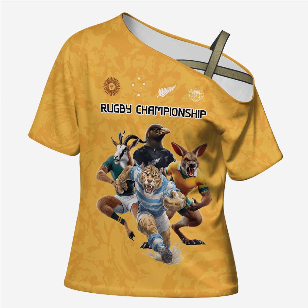 Custom Rugby Southern Hemisphere Cross Shoulder Shirt Argentina AUNZ South Africa Mascot Gold - Aussie Hoodie