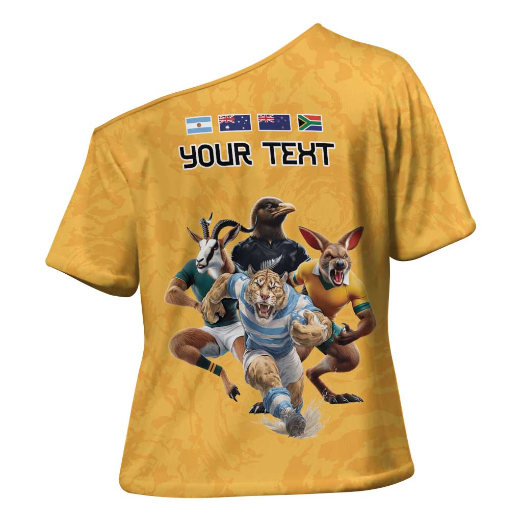 Custom Rugby Southern Hemisphere Cross Shoulder Shirt Argentina AUNZ South Africa Mascot Gold - Aussie Hoodie