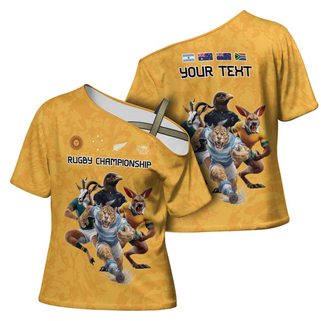 Custom Rugby Southern Hemisphere Cross Shoulder Shirt Argentina AUNZ South Africa Mascot Gold - Aussie Hoodie