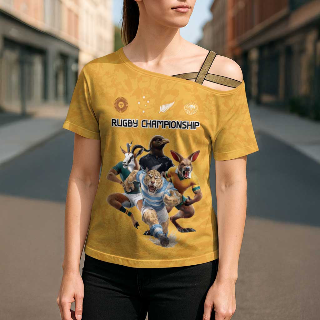 Custom Rugby Southern Hemisphere Cross Shoulder Shirt Argentina AUNZ South Africa Mascot Gold - Aussie Hoodie