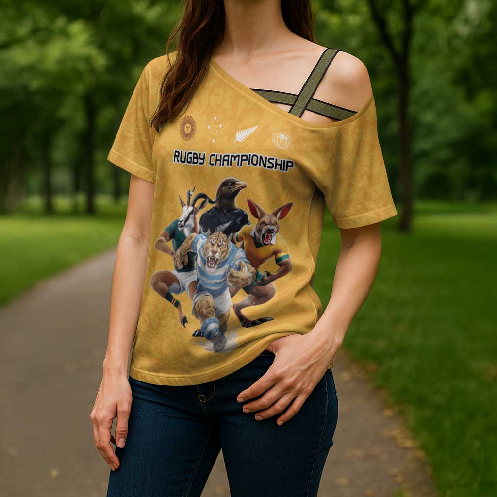 Custom Rugby Southern Hemisphere Cross Shoulder Shirt Argentina AUNZ South Africa Mascot Gold - Aussie Hoodie