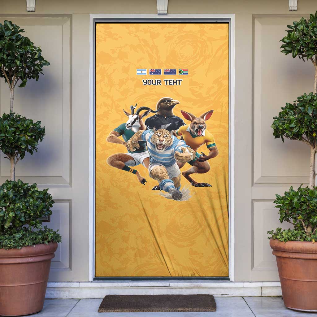 Custom Rugby Southern Hemisphere Door Cover Argentina AUNZ South Africa Mascot Gold - Aussie Hoodie