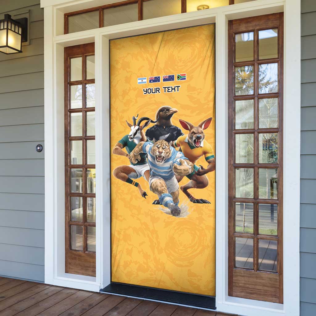 Custom Rugby Southern Hemisphere Door Cover Argentina AUNZ South Africa Mascot Gold - Aussie Hoodie