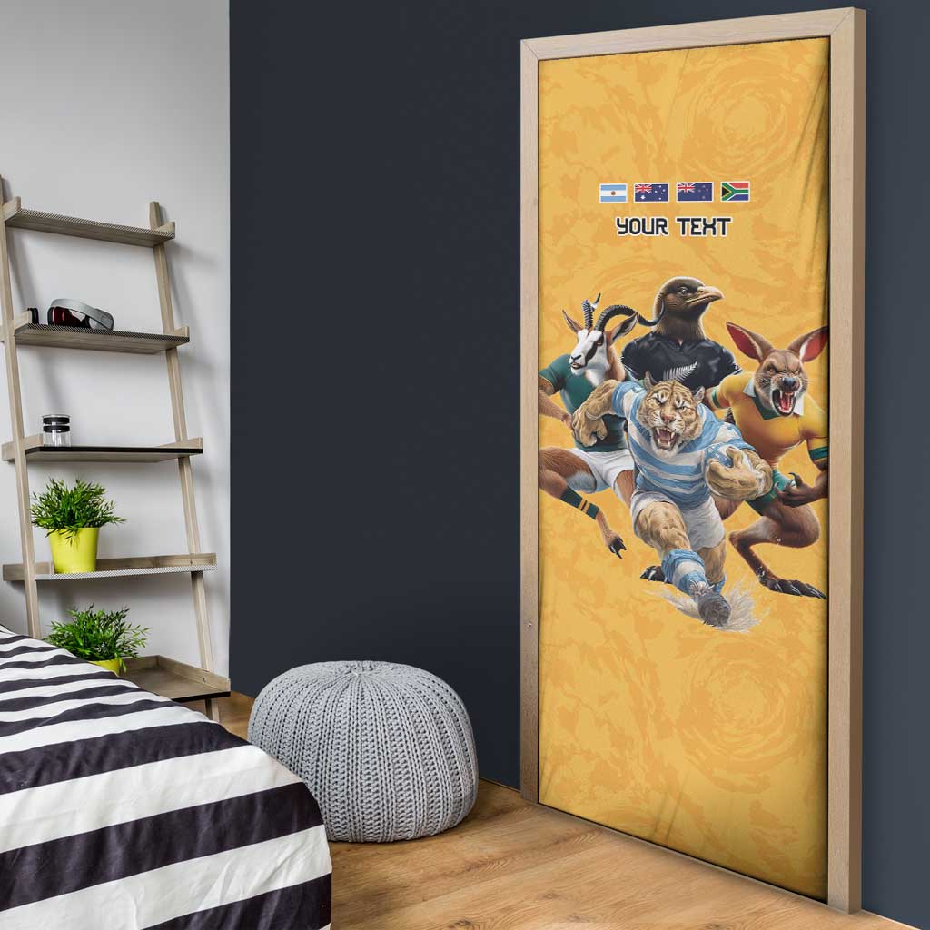 Custom Rugby Southern Hemisphere Door Cover Argentina AUNZ South Africa Mascot Gold - Aussie Hoodie