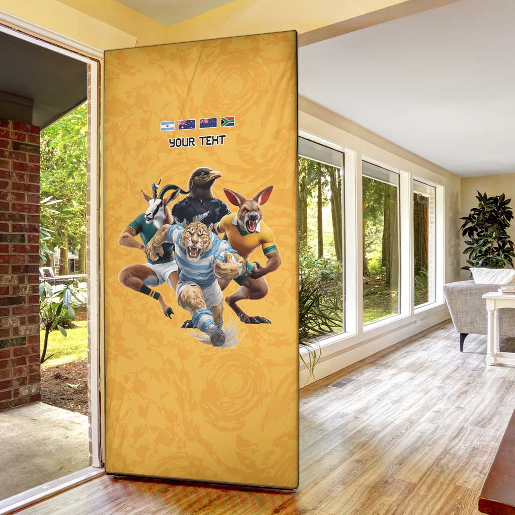 Custom Rugby Southern Hemisphere Door Cover Argentina AUNZ South Africa Mascot Gold - Aussie Hoodie